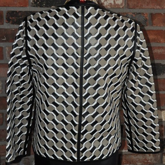 NWOT $4930 ESCADA LAMB Leather WOVEN White Black Sand Zip-up Jacket Coat 38 - Picture 6 of 10